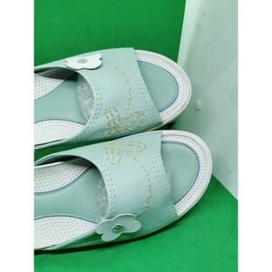 Indigo By Clarks Green Leather White Bow Slides Womens Sandals Size 12M